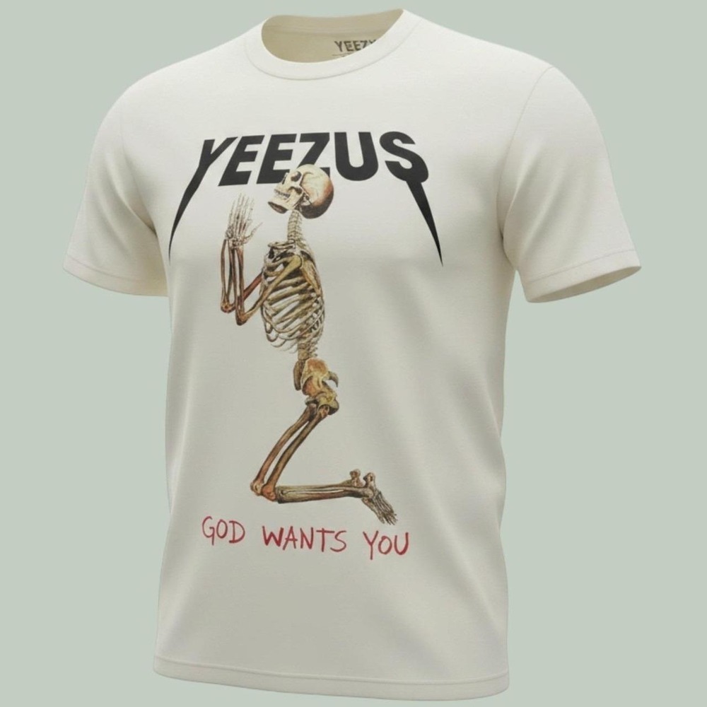 Kanye West Yeezus Tour Skeleton Graphic T-Shirt Cream Off-White Mens XL